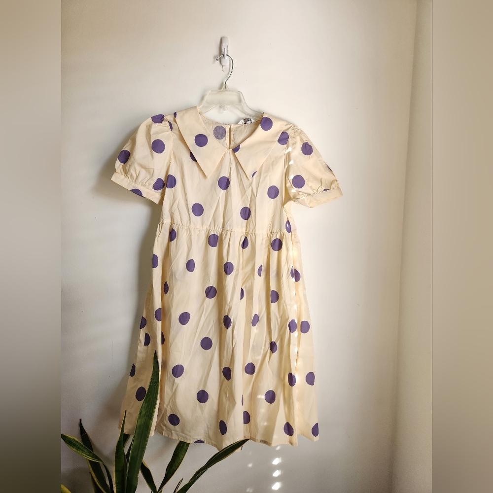 STRIVEFORPERFECT - Polka Dot Dress Cream and Purple-  Size L